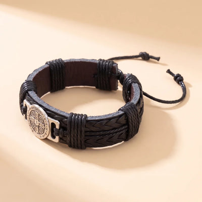 LACIAGA 聖ベネディクトのメダイ レザーブレスレット