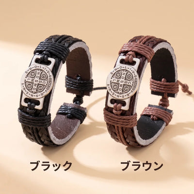 LACIAGA 聖ベネディクトのメダイ レザーブレスレット