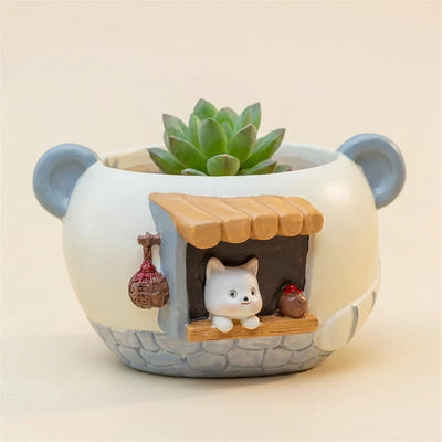 ねこの酒場 クリーム色のくま型ポット