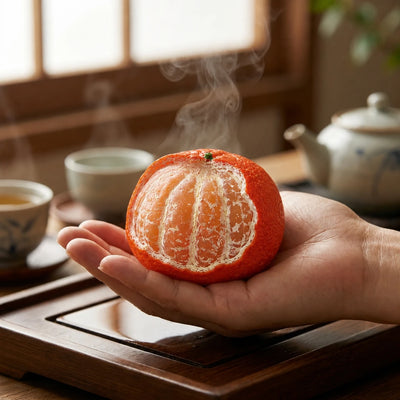 手のひらに載せた茶寵で実際の大きさを示すライフスタイル写真。