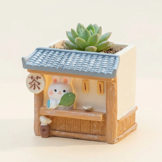 うさぎの茶屋 青い瓦屋根とうさぎ