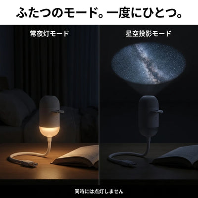 常夜灯モードと星空投影モードの比較