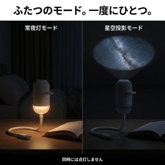 常夜灯モードと星空投影モードの比較