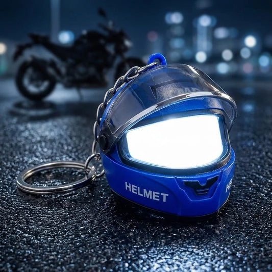 光るヘルメットキーホルダー ブルー 点灯