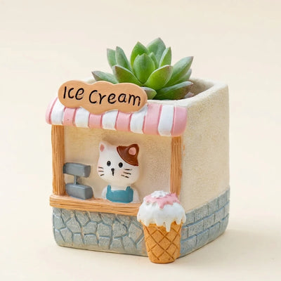 アイスクリーム屋 しま模様の日よけとねこ