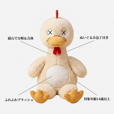 磁石で分解＆合体／ぬいぐるみ包丁付き／ふわふわプラッシュ／対象年齢14歳以上
