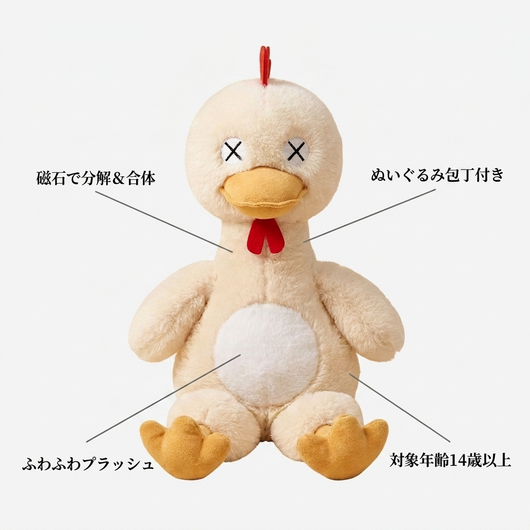 磁石で分解＆合体／ぬいぐるみ包丁付き／ふわふわプラッシュ／対象年齢14歳以上