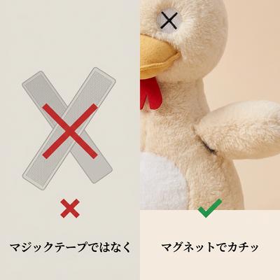 マジックテープではなく／マグネットでカチッ