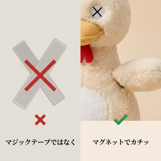 マジックテープではなく／マグネットでカチッ