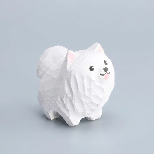 LACIAGA 木彫りわんこ 白ポメラニアン