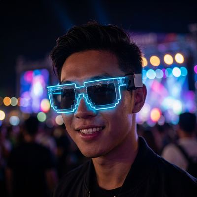 夜に着用したLEDサングラス
