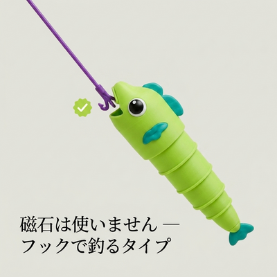 フックでおさかなの頭を釣るしくみ（磁石不使用）