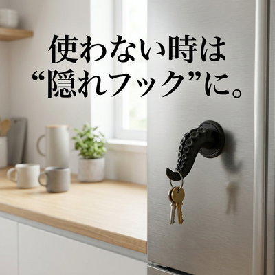 冷蔵庫のスチール面に貼り付けて鍵を掛ける隠れフック