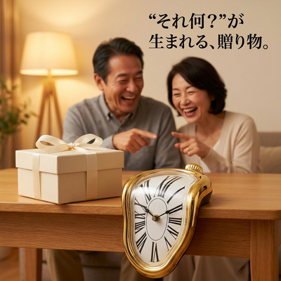 「“それ何？”が生まれる、贈り物。」ゴールドの時計とギフトシーン