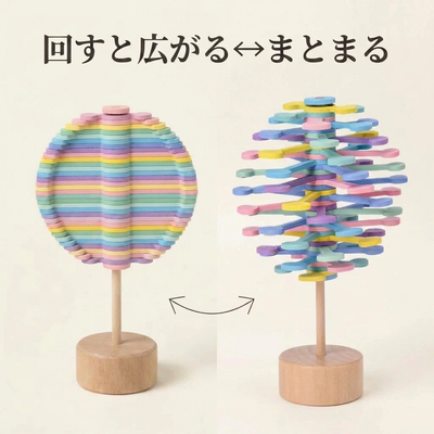 回すと広がる⇄まとまる（マカロン）