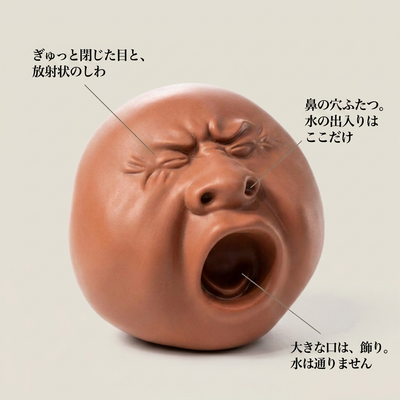 閉じた目・大きな口・鼻の穴の三か所を引き出し線で説明した画像