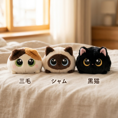 三毛・シャム・黒猫の3デザインを並べた写真