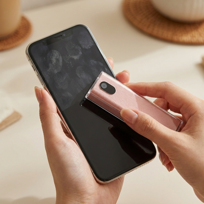スマホの画面を拭いているところ