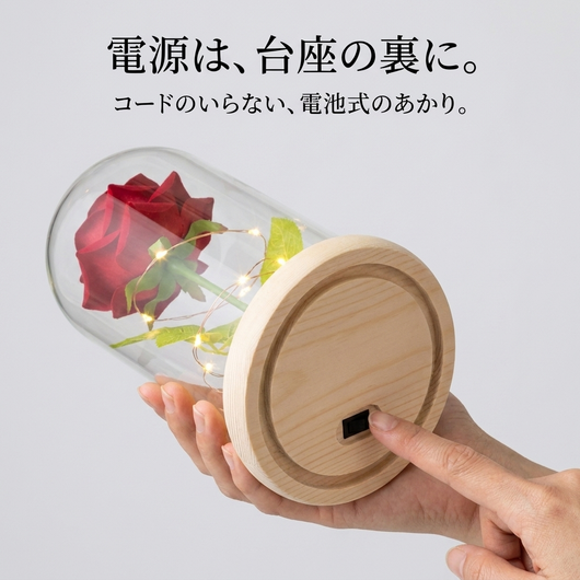 台座の裏のスイッチ、電池式であかりをつける