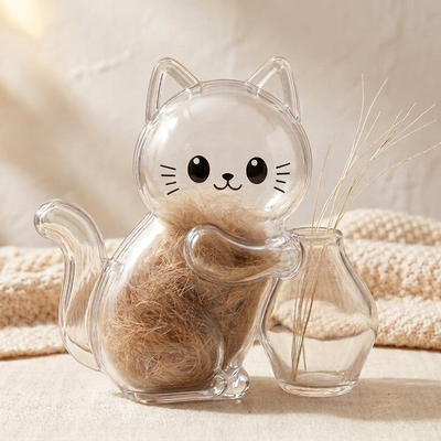 透明なねこ型のひげと毛のコレクションケース